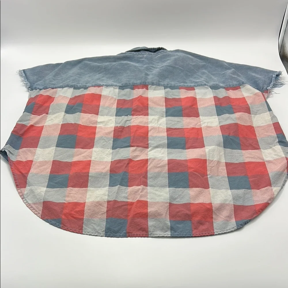 Cato Women's Boxy Shirt 22/24W Button Down Plaid Blue Red Dickie Sleeveless - Picture 8 of 12